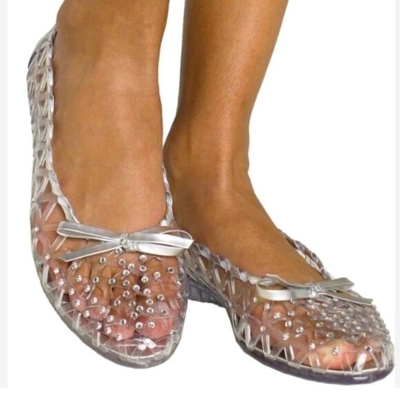 Stuart Weitzman Jellystone Clear Jelly Rhinestone Ballet Flats Silver - Picture 12 of 13